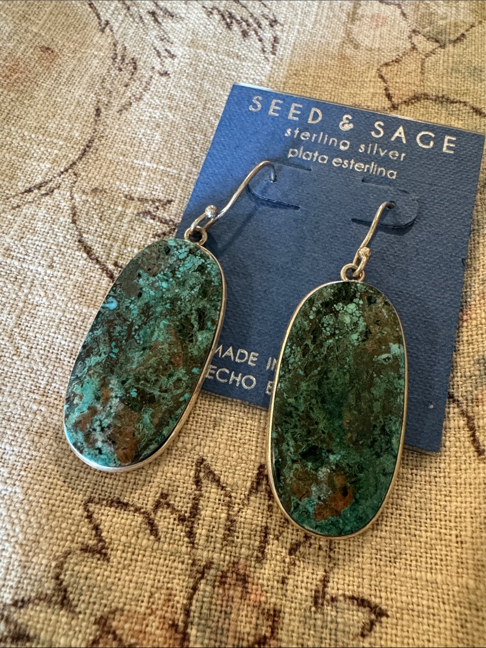 Seed & Sage Sterling Silver Turquoise Green Oval Drop Earrings